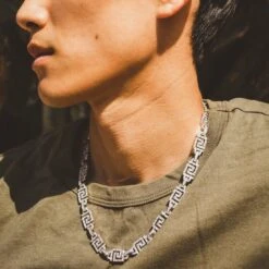 10mm Iced Greek Key Chain -King Ice Shop 10mm iced greek key chain king ice 30547333775535