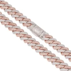 12mm Rose Gold Iced Diamond-Cut Miami Cuban Link Chain -King Ice Shop 12mm rose gold iced diamond cut miami cuban chain king ice 32649893118127