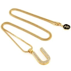 14K Gold Letter "U" Necklace -King Ice Shop 14k gold letter u necklace 14k gold 1 6 king ice 14888839315510