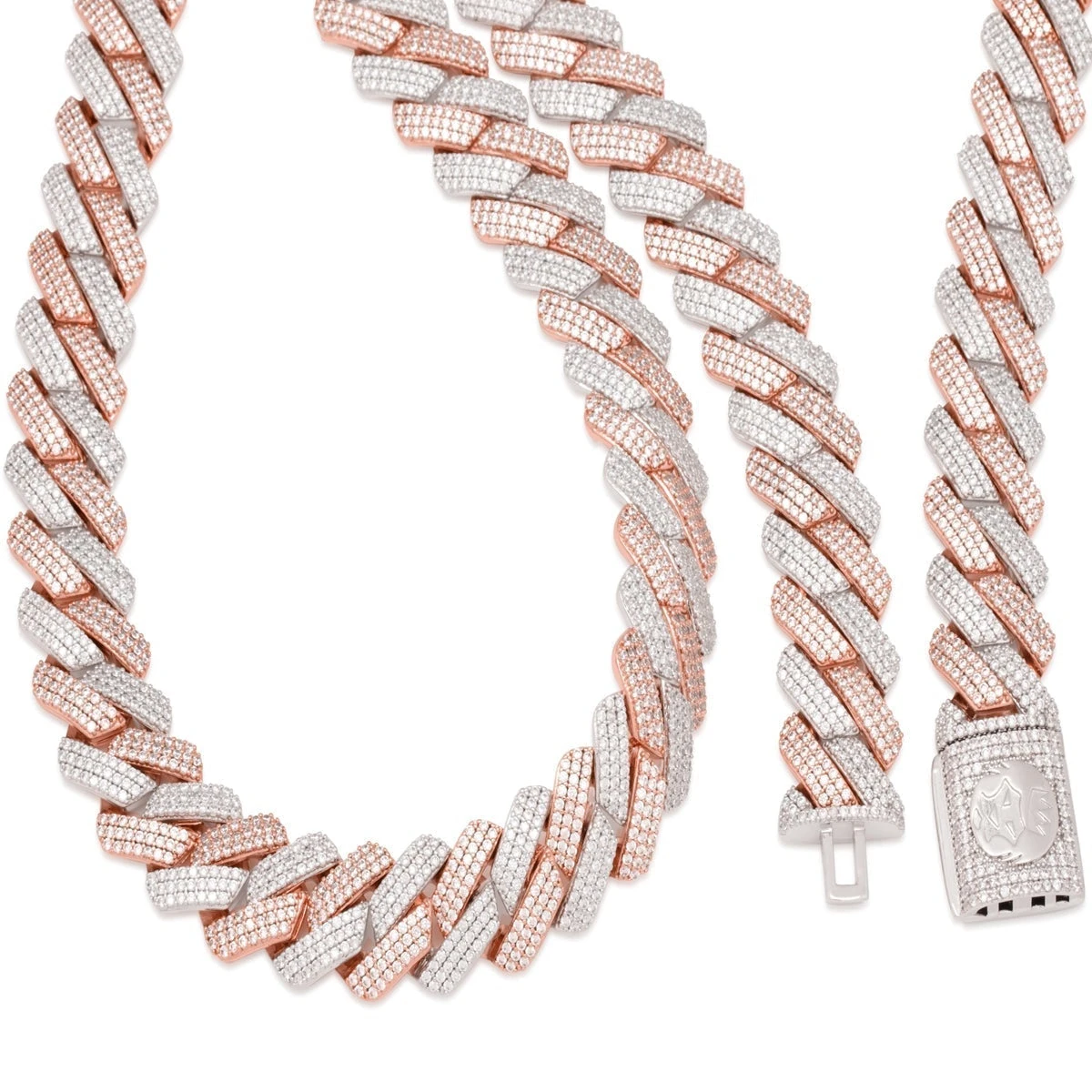 18mm Rose Gold Iced Diamond-Cut Miami Cuban Link Chain 2 18mm Rose Gold Iced Diamond-Cut Miami Cuban Link Chain - Image 2