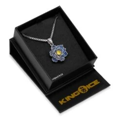 Blue Lotus Of Wisdom Necklace -King Ice Shop blue lotus of wisdom necklace white gold 1 king ice 30561588248751