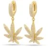 Iced Cannabis Leaf Hanging Earrings