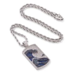 Great Wave Dog Tag Necklace -King Ice Shop great wave dog tag necklace white gold 2 1 king ice 30598630408367