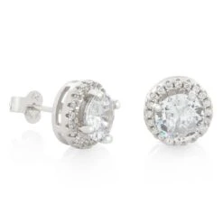 Halo Brilliant-Cut Stud Earrings -King Ice Shop halo brilliant cut stud earrings white gold sterling silver 10mm king ice 32236693881007