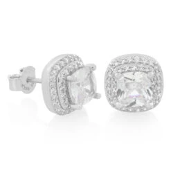 Halo Cushion-Cut Stud Earrings 6 Halo Cushion-Cut Stud Earrings -King Ice Shop halo cushion cut stud earrings white gold sterling silver 10mm king ice 32237822181551
