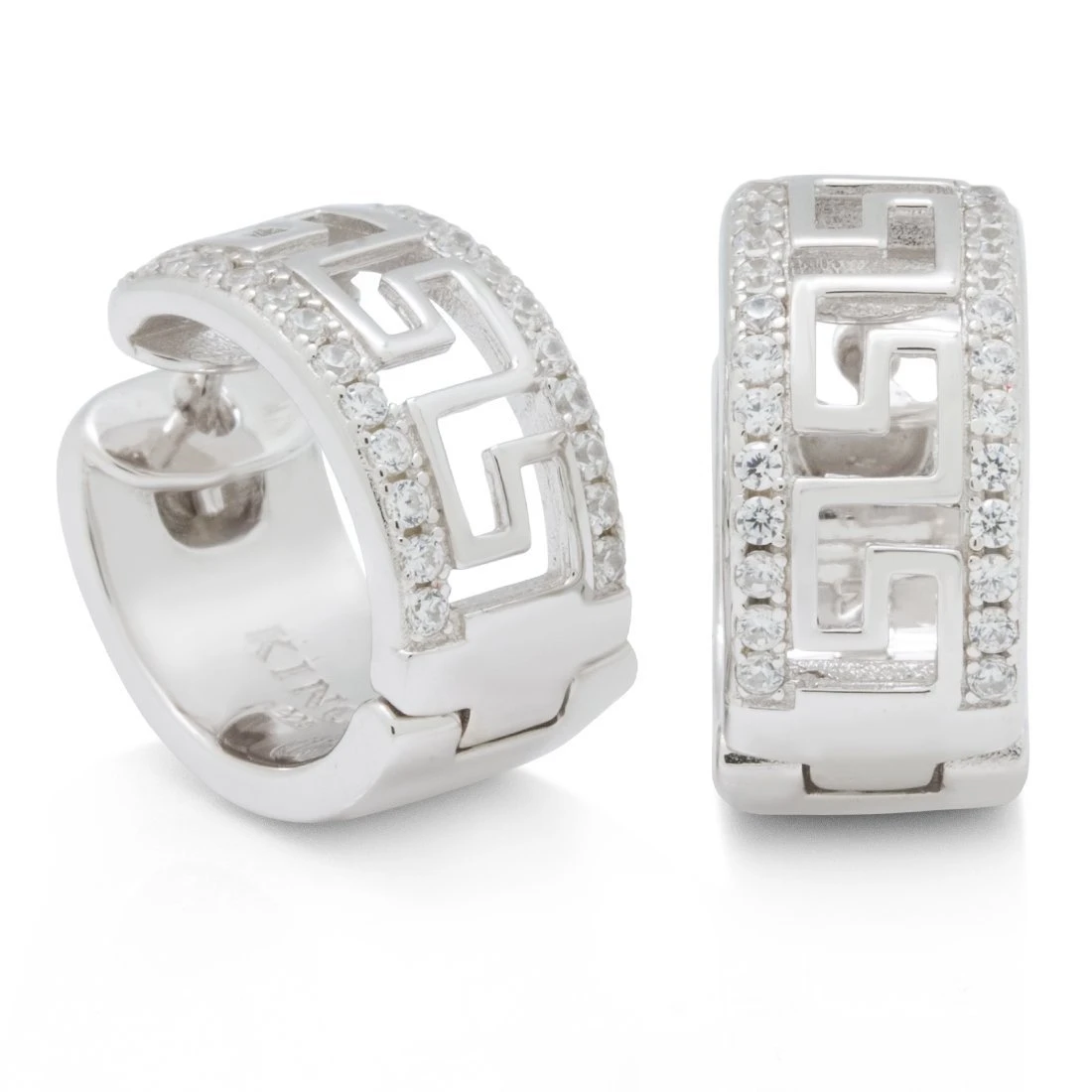 Iced Greek Key Hoop Earrings 2 Iced Greek Key Hoop Earrings - Image 2