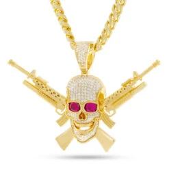 M16 Jolly Roger Necklace -King Ice Shop m16 jolly roger necklace 14k gold 2 5 king ice 35366742098095