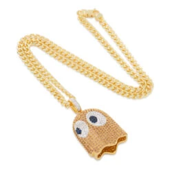 PAC-MAN X King Ice - 3D Clyde Necklace -King Ice Shop pac man x king ice 3d clyde necklace 2 1 14k gold king ice 36320296534191