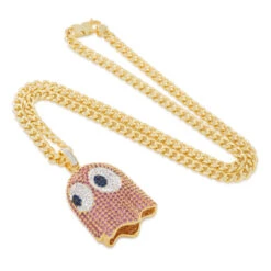 PAC-MAN X King Ice - 3D Pinky Necklace -King Ice Shop pac man x king ice 3d pinky necklace 2 1 14k gold king ice 36320476954799