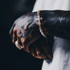 Pearl Of Wisdom Cross Bracelet 5 Pearl Of Wisdom Cross Bracelet -King Ice Shop pearl of wisdom cross bracelet gold plated 14k gold 8 king ice 37408687947951