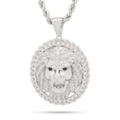 Roaring Lion Medallion Necklace 16 Roaring Lion Medallion Necklace -King Ice Shop roaring lion medallion necklace white gold 2 1 king ice 30518553018543