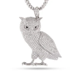 Wise Owl Necklace -King Ice Shop wise owl necklace white gold 1 9 king ice 30559187697839