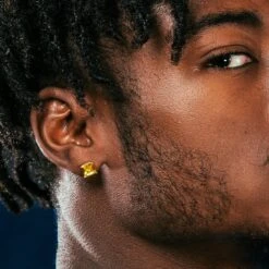 Yellow Princess-Cut Stud Earrings -King Ice Shop yellow princess cut stud earrings sterling silver 14k gold 7mm king ice 32248899076271